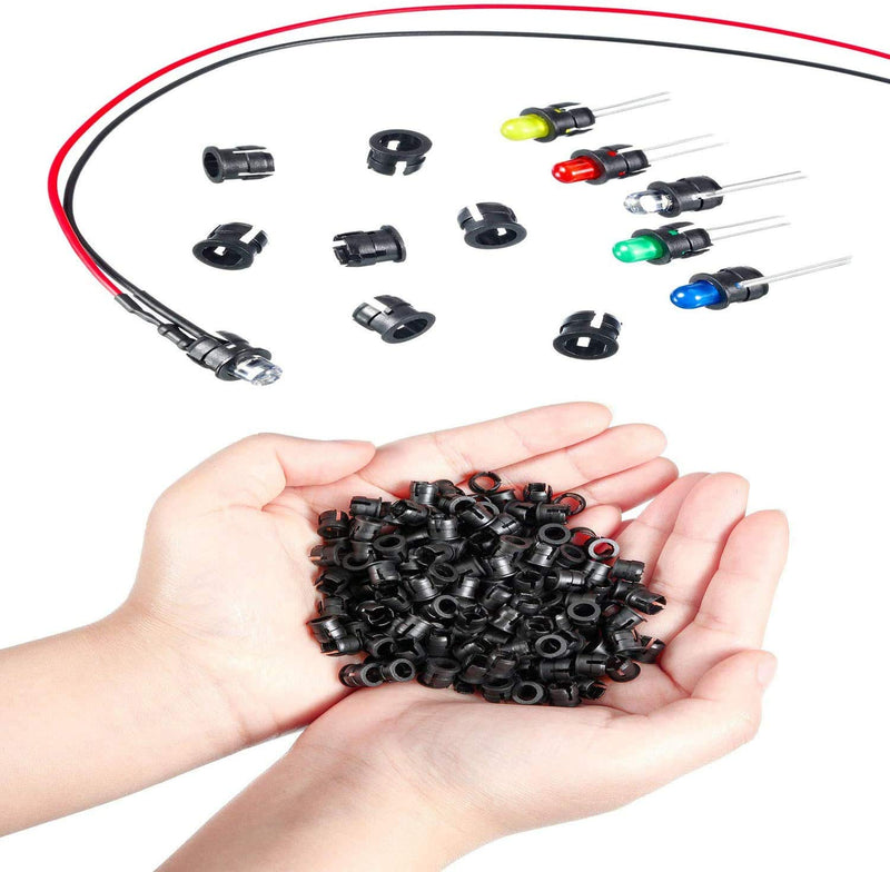RUNCCI-YUN 60 pieces 3 mm LEDs with 20 cm cable, DC 12 V, pre-wired diode light (red, yellow, green, white, warm white, blue) + plastic mounting rings + 9 V battery terminal 3 mm and red, blue, green, white, yellow, orange
