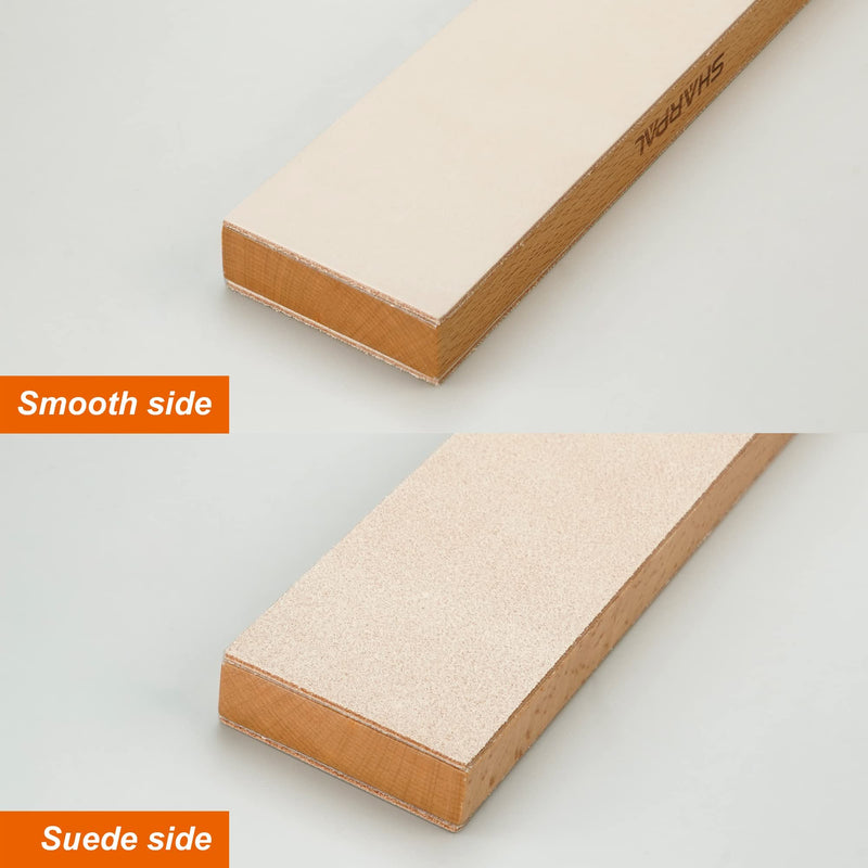 SHARPAL 205H Double Sided Leather Strop (330 x 60mm) Kit with 53g Polishing Paste and Angle Guide, Knife Scraper Block for Sharpening and Honing Knives 205H Leather Strop Set (with Handle)
