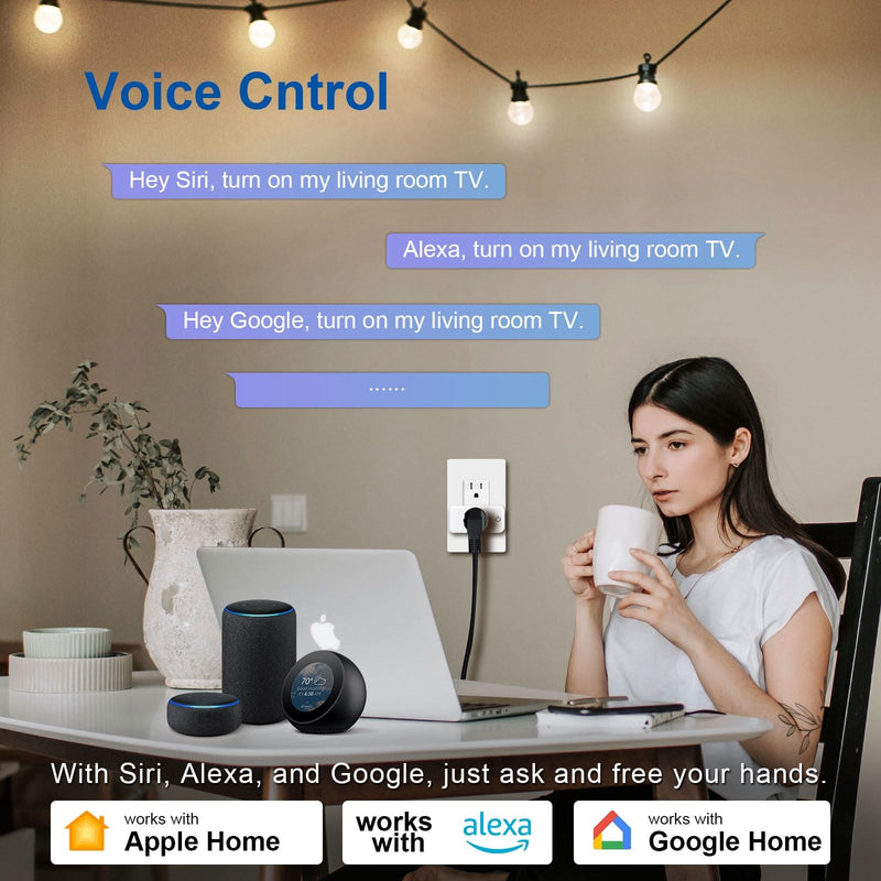 Matter Dual Smart Plug, Work with Apple Home, Siri, Alexa, Google Home, SmartThings, Smart Outlet 15A/1800W Max, Smart Home Automation, APP Remote Control,Timer&Schedule, White, 2-Pack Matter Smart Plug