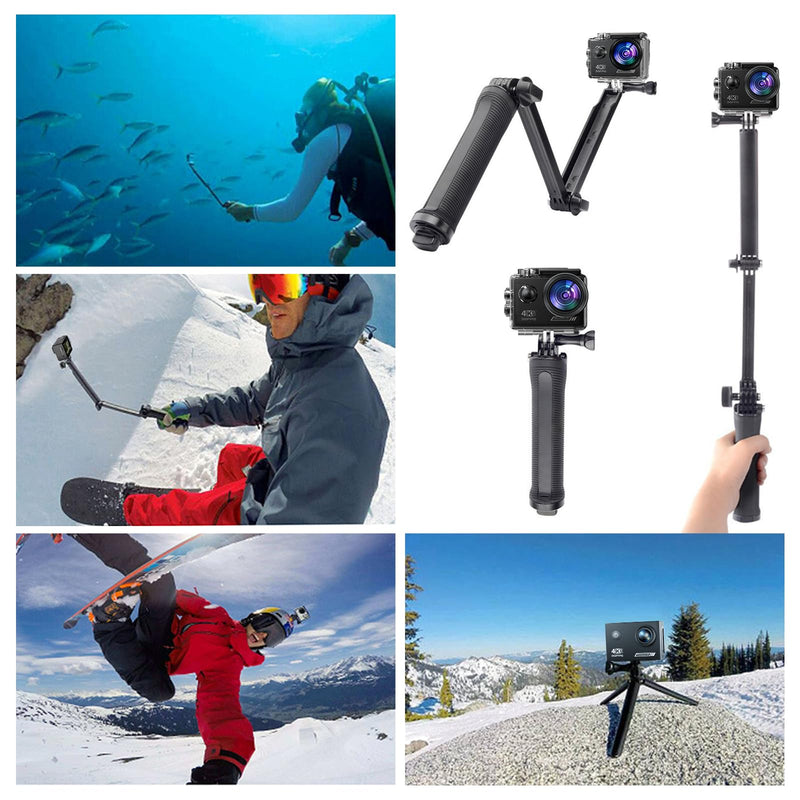 Action Camera Accessories Kits Bundle, Floating Handle Grip/Selfie Stick Tripod Kit 2-in-1/Chest Harness/20*Anti Fog Inserts Drying