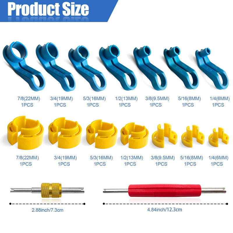 16PCS Car AC Fuel Line Disconnect Removal Tool Set with Storage Box, Valve Core Remover Tool Kit for 1/4 5/16 3/8 1/2 5/8 3/4 7/8 Inch Master Quick Disconnect Tool Kit for Auto Repair Tools