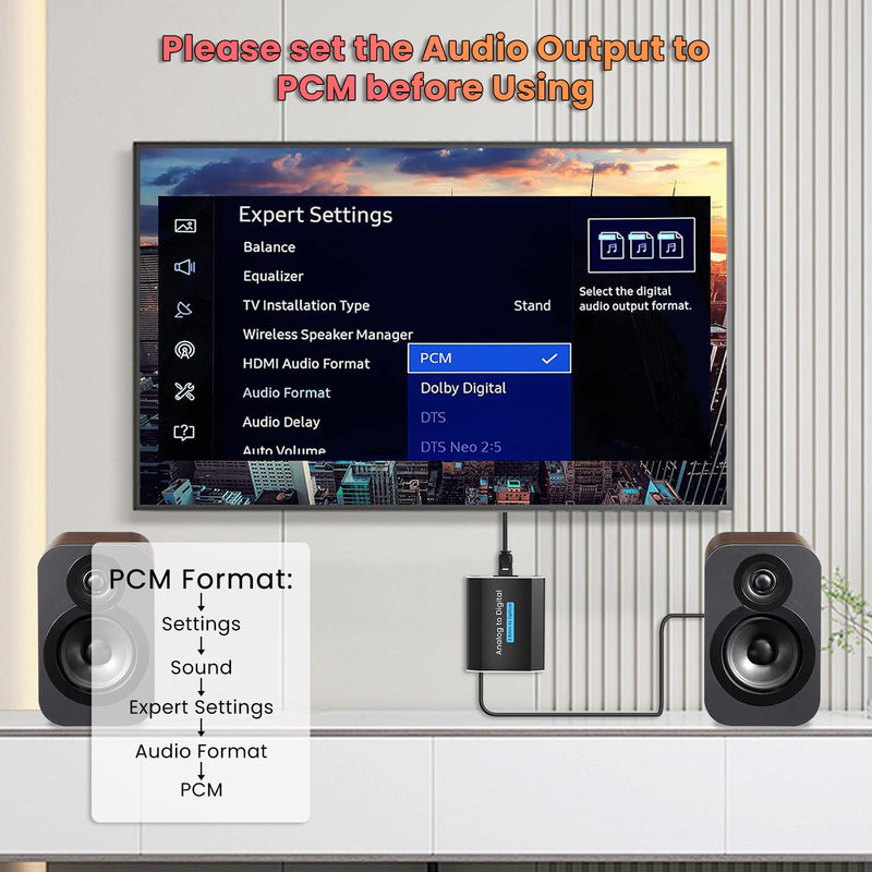 Analog to Digital Audio Converter 3.5mm to Optical Audio Adapter for Enhanced Sound Toslink Optical Output with Optical Cable for TVs, Gaming Consoles, Computers, and projectors etc