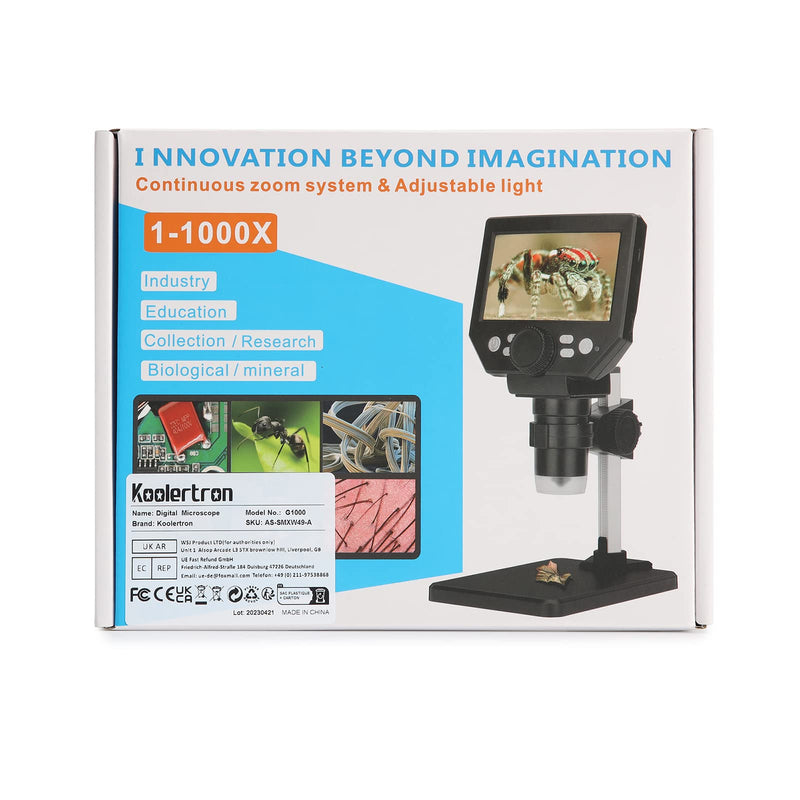 LCD Digital USB Microscope, Koolertron 4.3 Inch 1080P 8 Megapixel 1000X HD Magnification Zoom Wireless Microscope Camera for Adults/Children with 8 LED Light, 2000mAh Battery.
