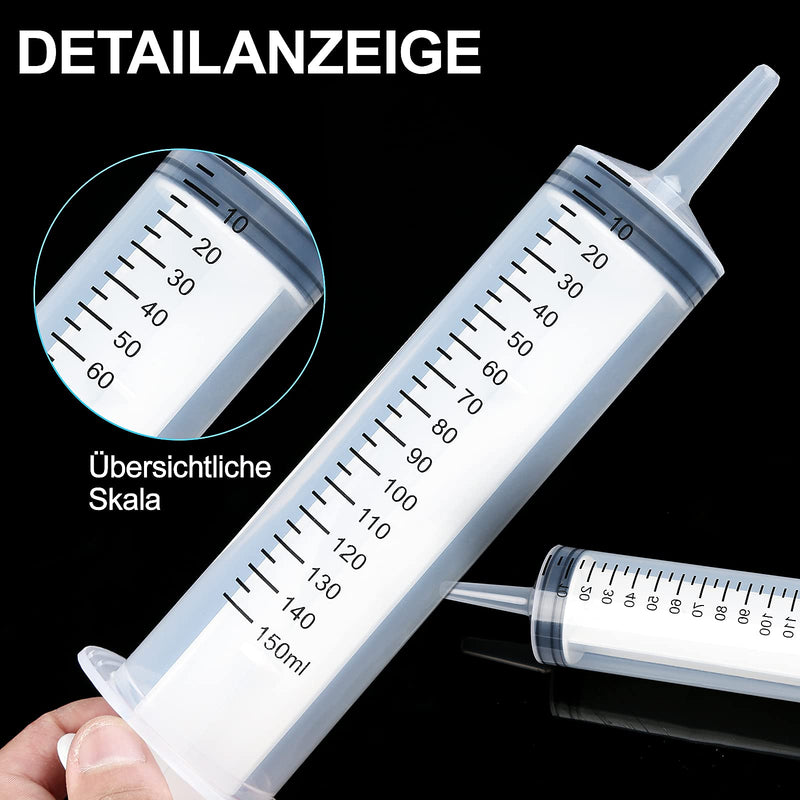 2 packs of plastic syringes with 2 plastic tubes for oil or glue applicators, experiments, pet feeding, industrial applications (150ml) 150ml