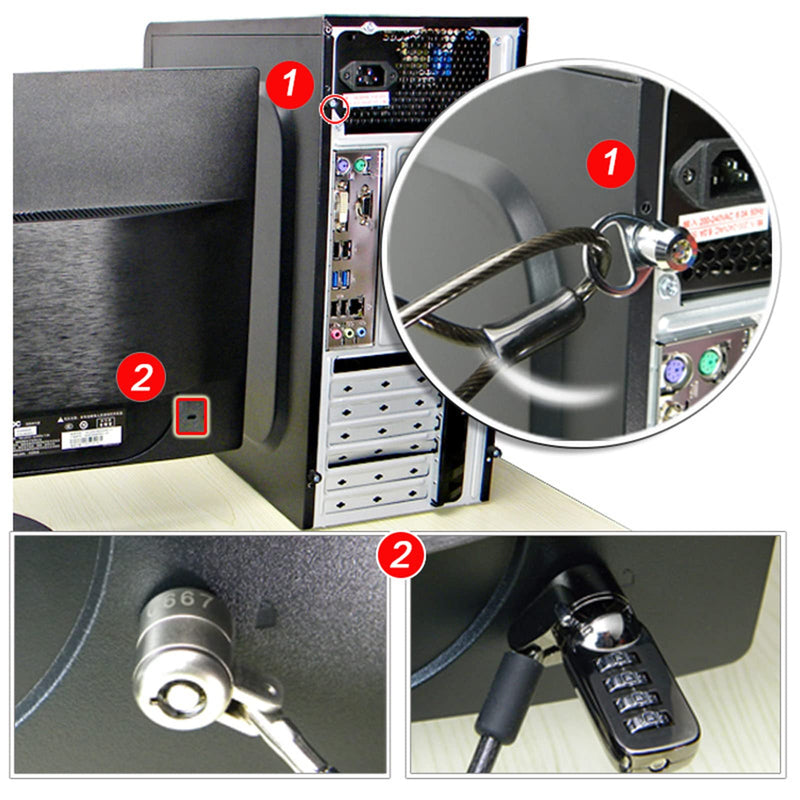 Silver Metal Desktop Computer Lock with Key, Anti-Theft, Modern Style, Works with Most Desktops & Docking Stations