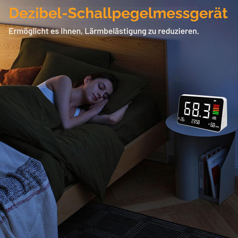 4-in-1 Decibel Meter, DB Meter with LED Display, Sound Level Meter 30-130dB Noise, Time, Temperature & Humidity Meter, Decibel Meter for Home, Classroom, Office, Library