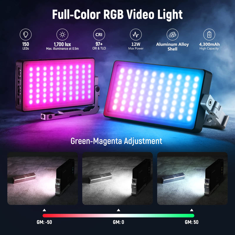 NEEWER RGB Video Light, 2500-10000K CRI97+ On Camera Selfie Light with App & 2.4G Control, 18 Light Scenes, 4300mAh Battery for Photography, SL90