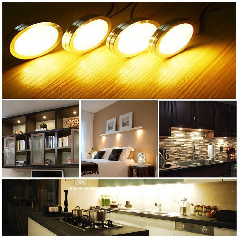Cefrank Dimmable Puck Lights, 6pcs Warm White Bookcase Lighting Kit w/Rotary Dimmer Switch, Total of 18W, 1500 Lm LED Under Cabinet Lights - Warm White, 3000K