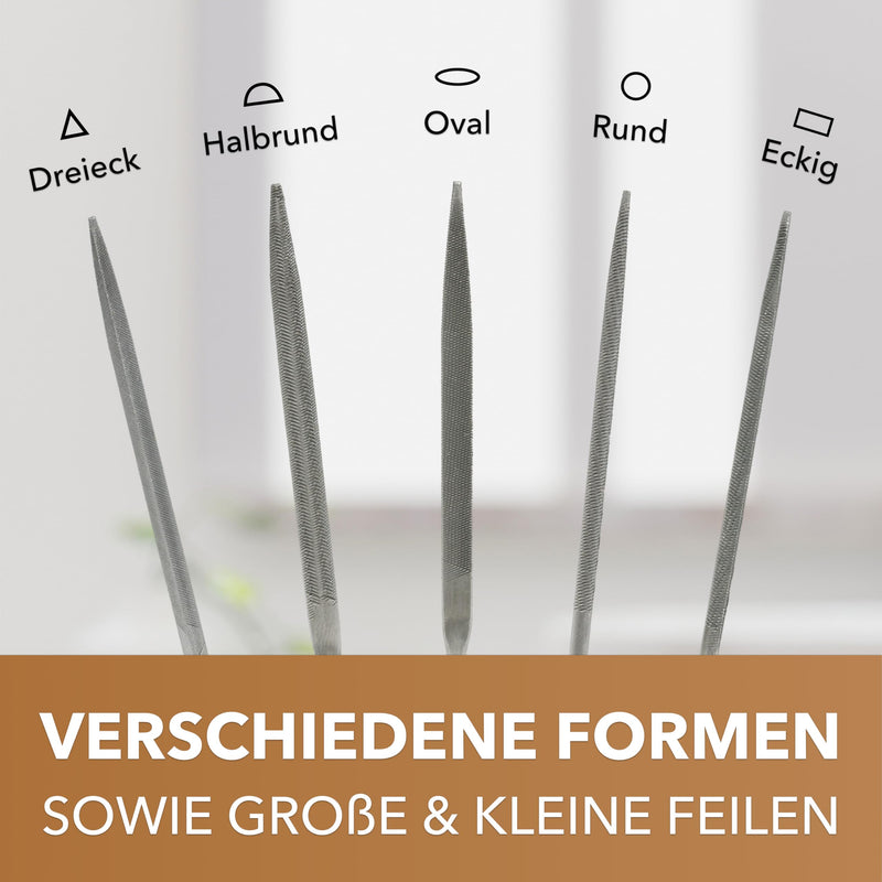 KRONEG file set - [21-piece] file set - high-quality steel metal files for wood, metal & plastic - file set with cross cut - key files - including carrying case, wire brush & 4-in-1 file