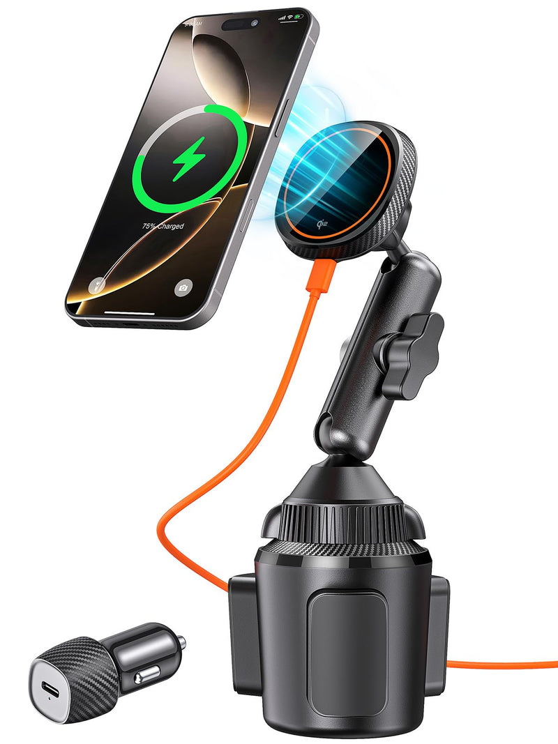 for Qi2 15W Magsafe Car Mount Charger, Phone Holder Car Cup Holder Wireless Car Charger Heat Dissipation Fan, Fast Charging Magnetic Phone Holder for iPhone 17 16 15 14 13 12 [PD 30W Adapter]
