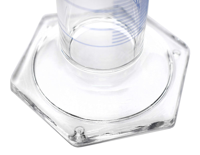 Graduated Cylinder, 500mL - ASTM, Class A Tolerance ±2.00mL - Protective Collar, Hexagonal Base - Blue Graduations - Borosilicate 3.3 Glass - Eisco Labs