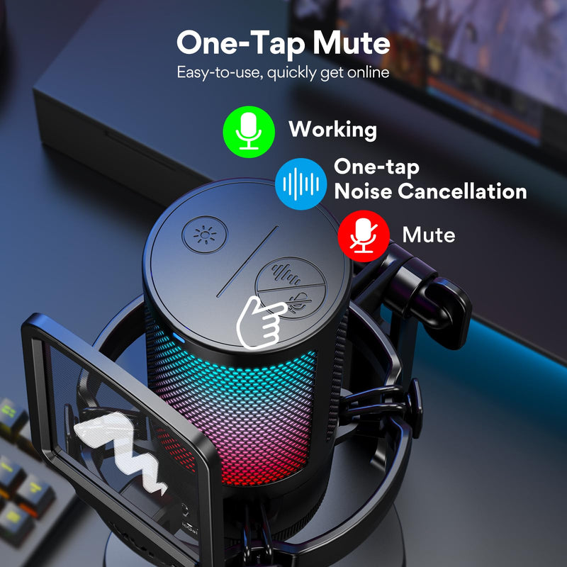 MAONO USB Gaming Microphone for PC, Noise Cancellation Condenser Mic with RGB Lights, Mute, Gain for Streaming, Recording, Podcast, Chat, Twitch, YouTube, Discord, Computer, PS5, PS4, GamerWave Black