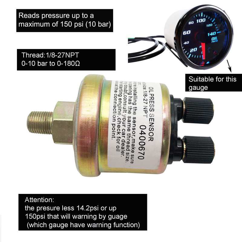 0-150 Psi Oil Pressure Sensor Replacement for Oil Press Gauge 1/8-27NPT 0-10 bar Gauge Sender 2 Pins