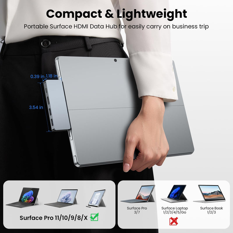 Surface Pro 11 USB Hub Docking Station 4K HDMI, USB-C Thunerbolt 4(8K Video+40Gbps+100W PD), 2 USB 3.0 Dock Hub for Surface pro 9/10/11 Pro 9 8 X