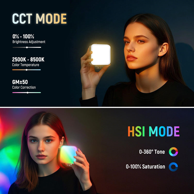 NEEWER Magnetic RGB Camera Video Light with Desk Tripod Stand & 3 Cold Shoes, Upgraded APP Control, CRI97+ 2500-8500K 2000mAh Rechargeable Photography Recording Small LED Panel Lighting, RGB62