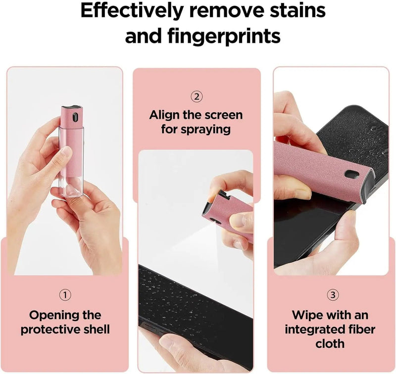 Touchscreen Mist Phone Screen Cleaner for All Phones Laptop and Tablet 2 in 1 Spray and Microfiber Cloth Mini Portable… (Light Pink) LIGHT PINK