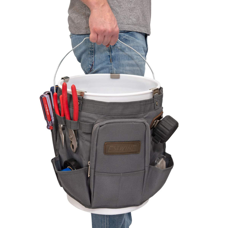 Estwing 28-Compartment 5-gallon Bucket Tool Organizer/Tool Bag, Durable Polyester, Heavy-Duty Steel Hangers, Zippered Pocket, 16 Open-top Pockets, 11 Tool Loops, Buckle Security Strap 5-Gallon Bucket Organizer
