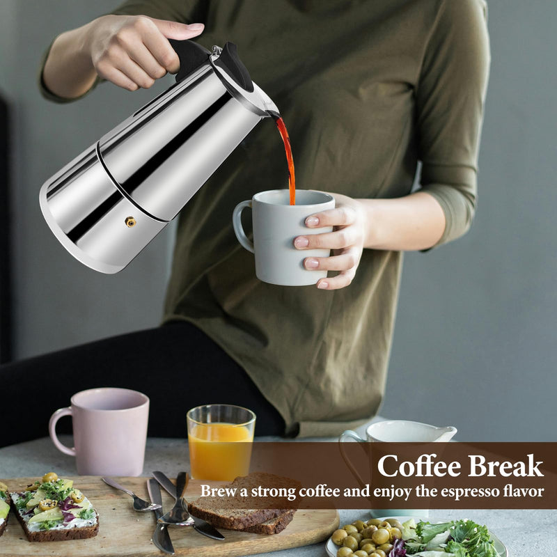 2 Cup Moka Pot Percolator Italian Coffee Maker 100ml Stovetop Espresso Mocha Stainless Steel Greca Coffee Maker Classic Cafe Makers Suitable for Induction Cookers Ceramic Stoves Straight 2 Cup 100ml