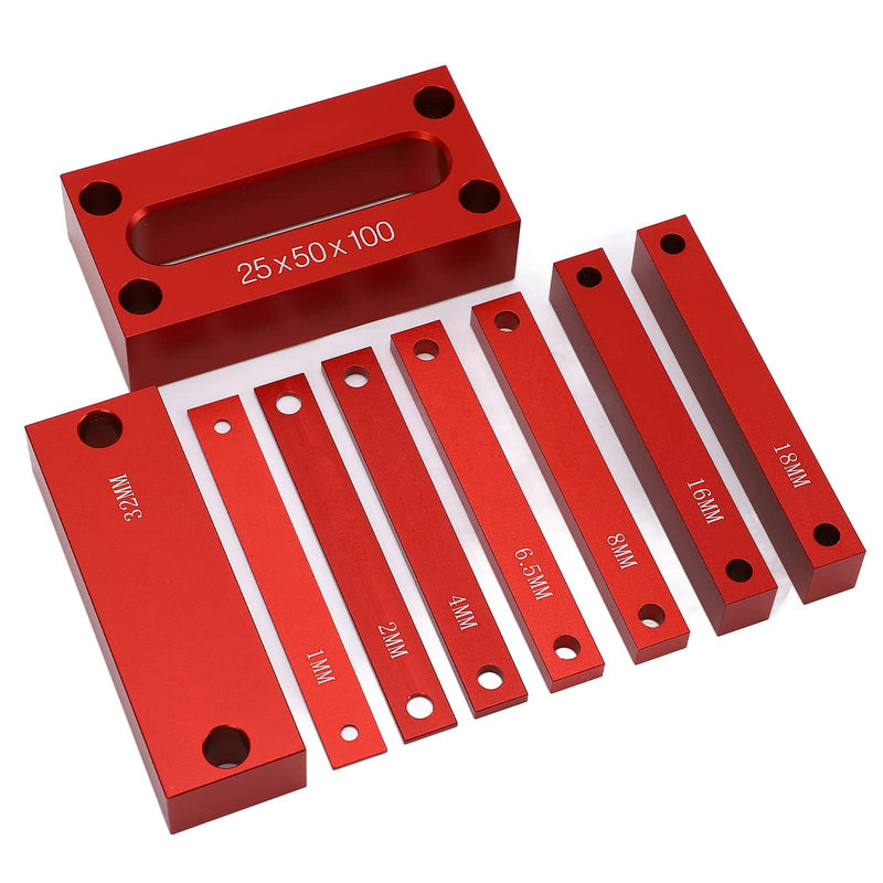 Height Measuring Blocks, 9-Piece 1-32 mm Aluminum | Milling Machine Adjustment Tool ±0.001 Inch Accuracy Anodized with Protective Box