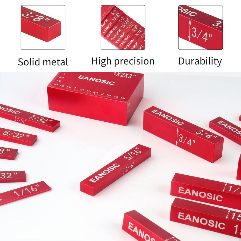 EANOSIC Setup Blocks Height Gauge Set, 15pcs Precision Aluminum Setup Bars for Router and Table Saw Accessories Woodworking Set Up, Bars Include Laser Engraved Size Markings 15 Pcs-INCH