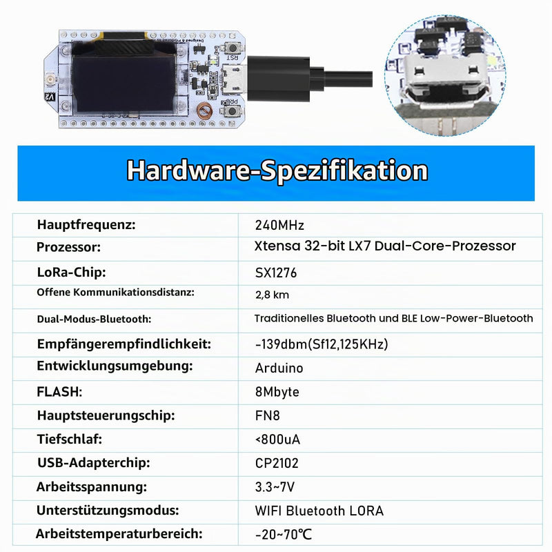 LoRa ESP Module, SX1276 LoRa V2 Board with OLED Display and Antenna, V2 ESP WiFi Bluetooth IOT Board CP2012 868MHz-915MHz for Arduino