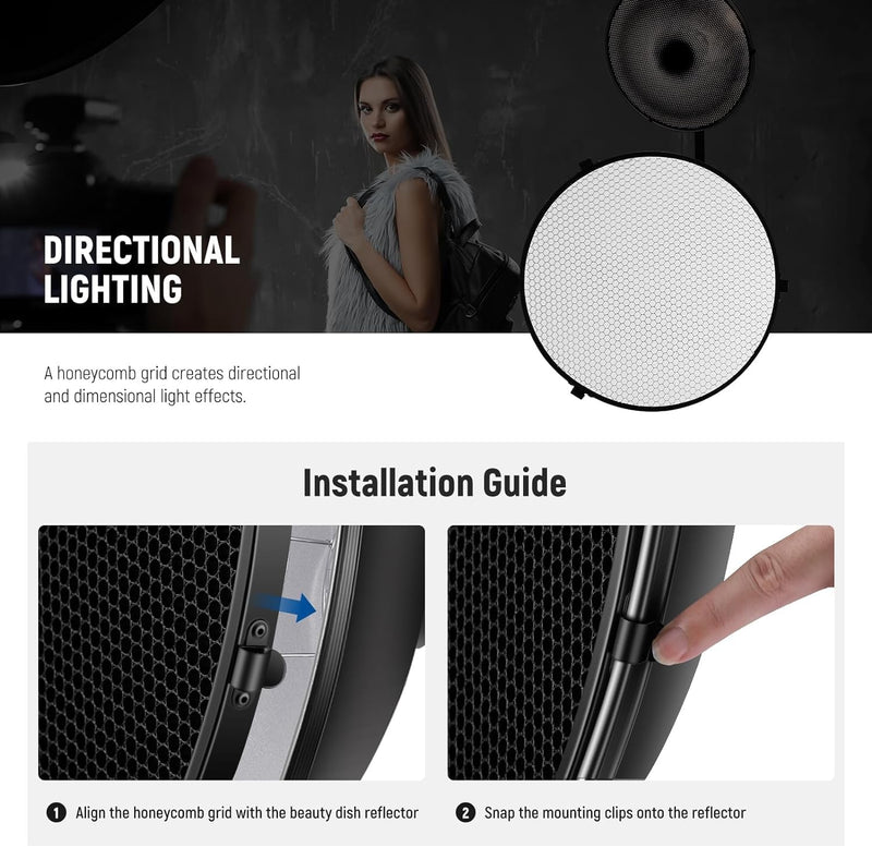 16inch/42cm Standard Reflector Beauty Dish with White Diffuser Sock, Honeycomb Grid and Carrying Case Bag for Bowens Mount Studio Strobe Flash Light (16inch) 16inch