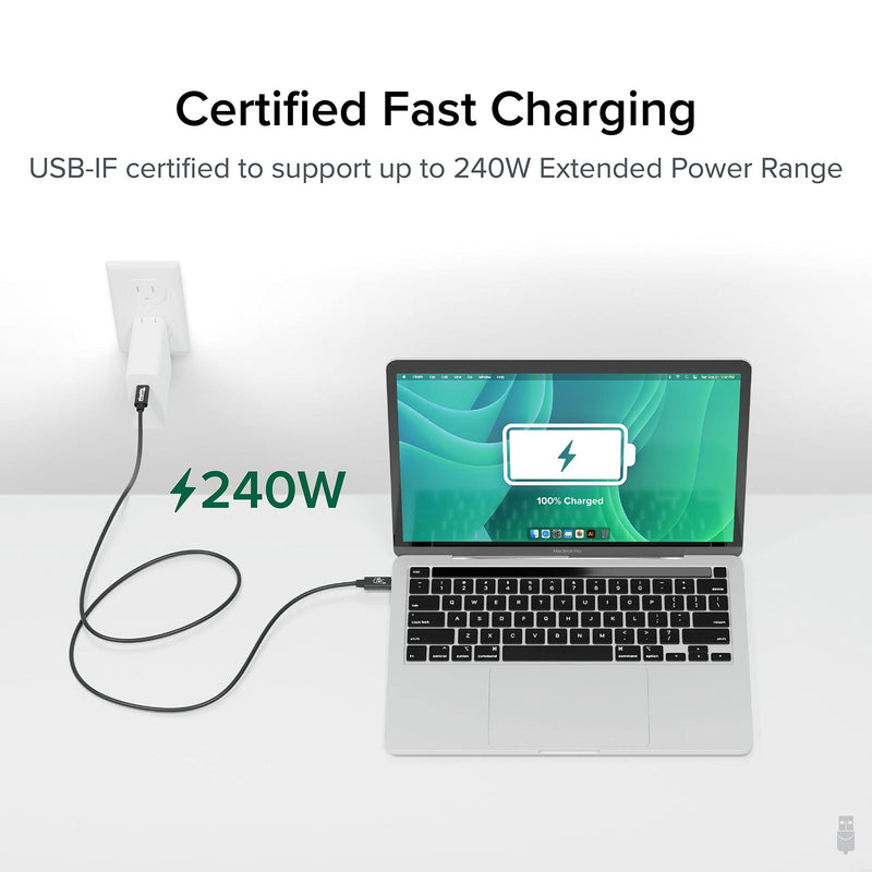 Plugable USB C Cable, 240W Charging Cable 40Gbps, 4K 120Hz, 8K 60Hz USB-C Monitor, iPhone, MacBook, iPad, Samsung Galaxy, 3.3 Feet (USBC-240W-1M) 1 meter