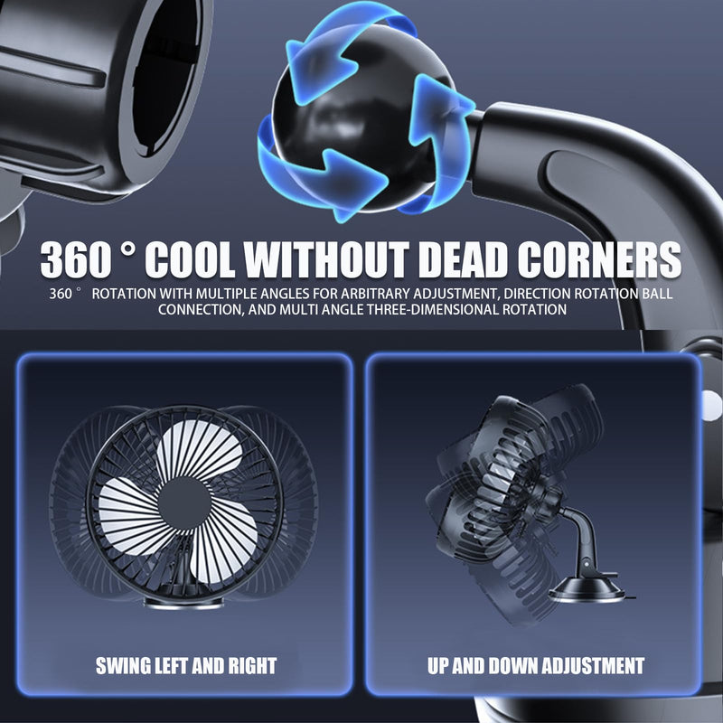 1 PC Car Rear Seat Fans with USB Port, Portable Vehicle Backseat Fans with Suction Cup, 3 Speed Regulation, Universal Automotive Cooling Accessories for Truck SUV Car (Black)