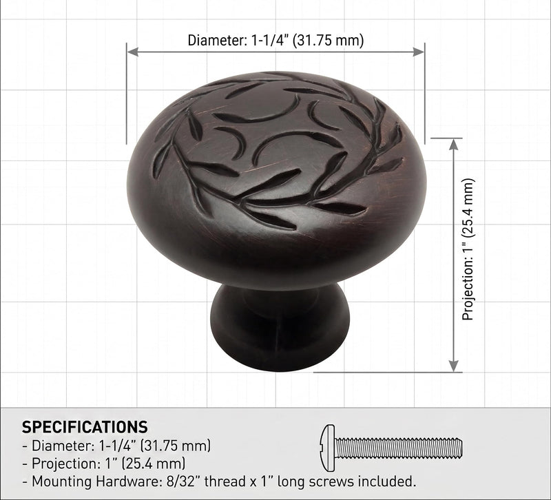 Cosmas 10 Pack 464ORB Oil Rubbed Bronze Leaf Design Cabinet Knob - Decorative Round Knob 1-1/4 Inch - Zinc Kitchen Drawer Dresser Furniture Hardware