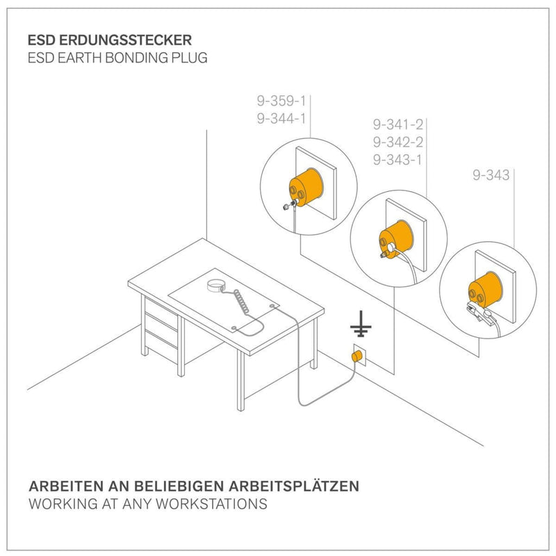 BERNSTEIN ESD Grounding Cable 1 MOhm, 1800 mm, 1 Push Button 10 mm and Banana Plug, Effective ESD Protection Earth cable 1 MOhm, 1800 mm, 1 push button
