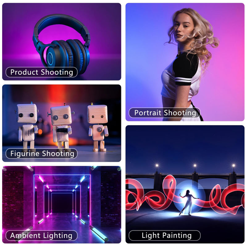 RGB LED Light Wand with Remote Control, Handheld 360°RGB Video Light Wand Stick for Photography, 2500mAh Built-in Rechargable Cube Light, 2500-6500K Dimmable Camera Light w LCD