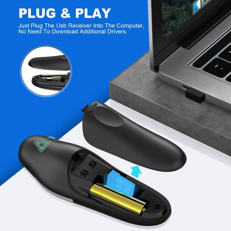 QUI 2 Pack Presentation Clicker, Wireless Presenter Remote Clicker for PowerPoint, Slide Advancer for Mac, Windows, Google Slide, Keynote (USB, Black Blue) USB
