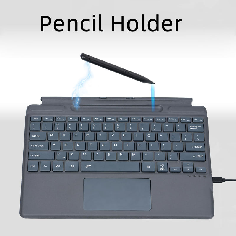 Type Cover for Microsoft Surface Pro 10 / Pro 9 / Pro 8 / Pro X, 13 inch, Portable Slim Wireless Keyboard with Touchpad Tablet Keyboard (Gray with Backlight) Gray With Backlight