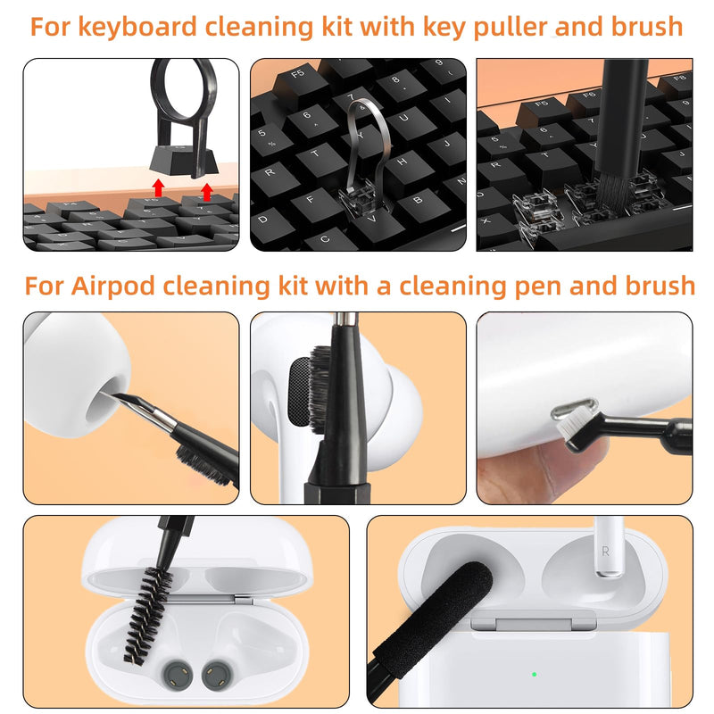 20-in-1 Laptop Phone Screen Earbud Cleaning Kit, Keyboard Cleaner Kit, Keyboard Cleaning Kit with Electronic Cleaning Brush Spray for Airpods Pro, iPad, iPhone Pro, Camera, Computer Cleaning (Black) Black