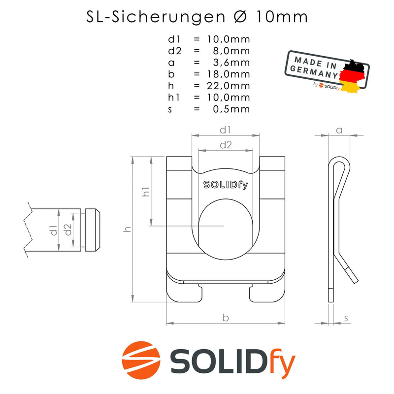 SOLIDfy® - [10x] SL fuses Ø 10mm shaft lock for shafts and bolts galvanized SL lock Ø 10mm shaft (groove Ø 8mm)