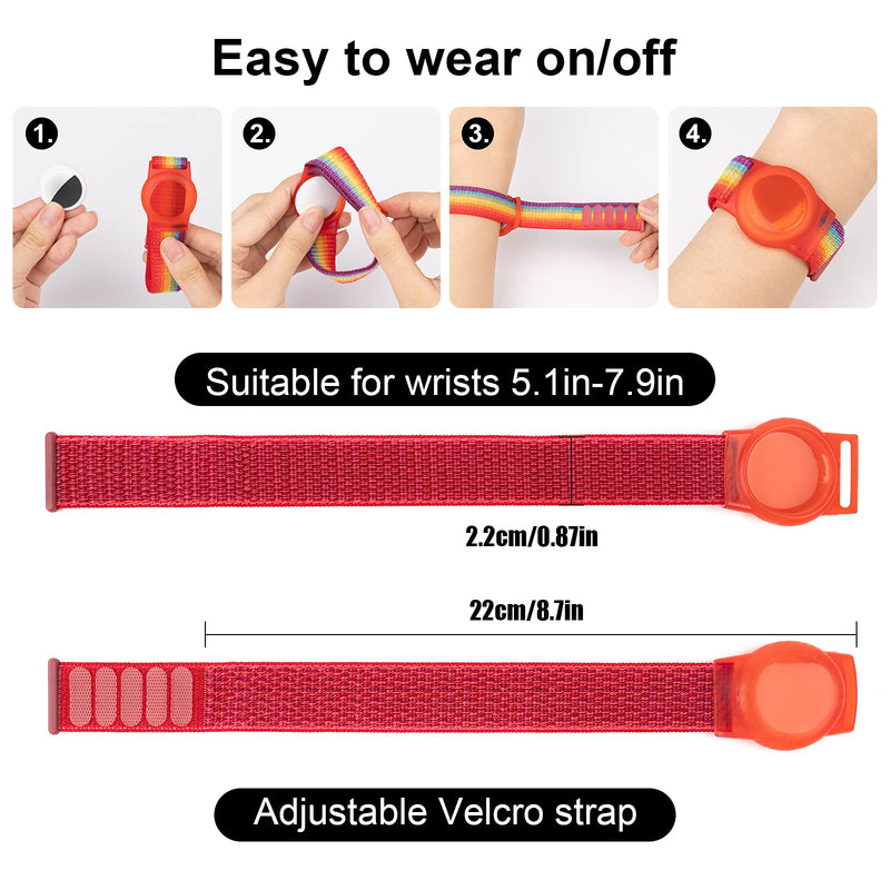 2 Pack Kids Wristband Compatible with Apple AirTag, Protective Case for Air Tag GPS Tracker Holder with Nylon Bracelet, Adjustable Anti Lost Watch Band for Toddler Child Elder (Red & Blue) Red & Blue