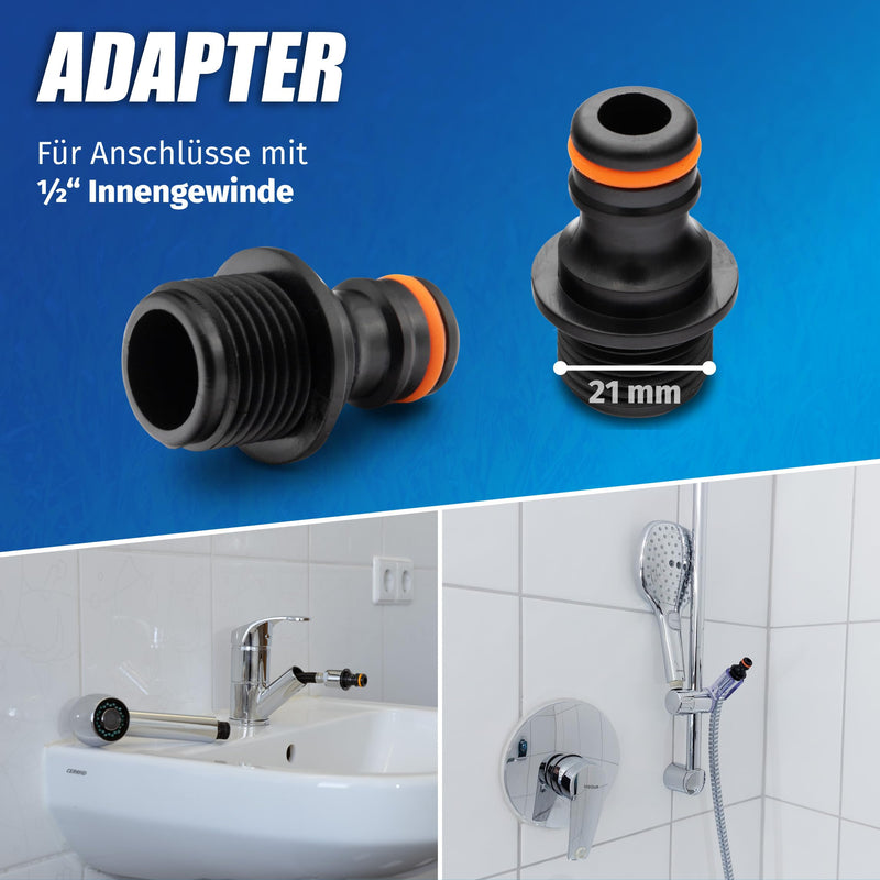 MaJoCompTec ALLCONNECT Universal Tap Connection Set, Adjustable Water Tap Connection for Outdoor Tap without Thread, Motorhome, Caravan, Boat Adapter Set (Water Thief Set) water thief set