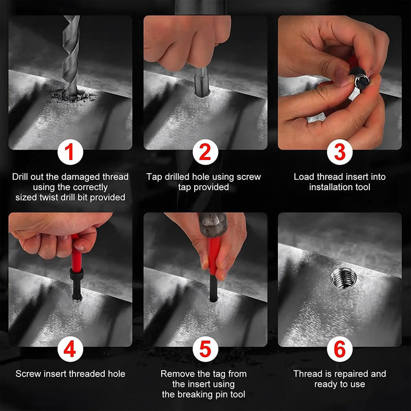 BELOMI Helicoil Thread Repair Kit, Metric and SAE Repair Tools with HSS Drill Bit and Thread Inserts, Auto Repairing Tool for Damaged Thread M8 x 1.25 mm Size, Universal Car Accessories