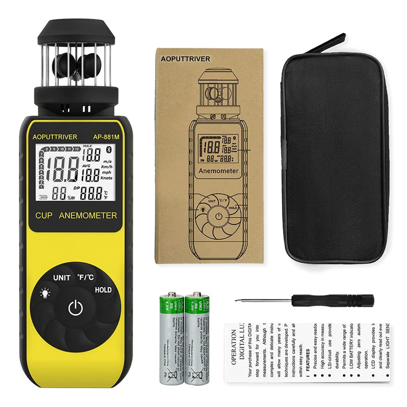 Digital Anemometer Handheld AP-881M Wind Gauge Anemometer with 360° Wind Direction Wind Cup Anemometer with Temp(℃/℉) Air Velocity Measurement Air Volume for HVAC Vents, Boat Sailing