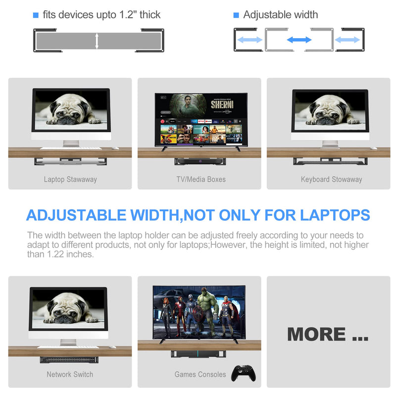 GOME Under Desk Laptop Mount Metal Bracket with Felt Board, Under Desk Laptop Tray Holder Shelf with Screws to Enhanced Stability without Headphone Hook