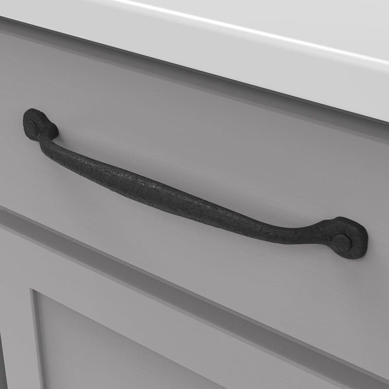 Hickory Hardware 1 Pack Solid Core Kitchen Cabinet Pulls, Luxury Cabinet Handles, Hardware for Doors & Dresser Drawers, 8-13/16 Inch (224mm) Hole Center, Black Iron, Refined Rustic Collection 8-13/16 Inch (224mm) Center to Center