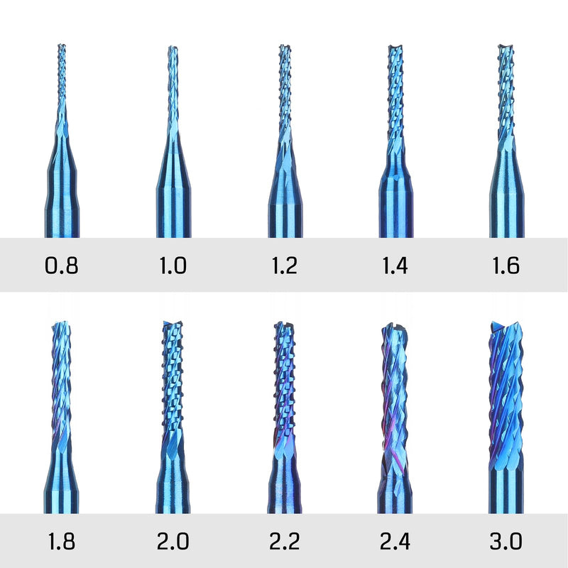 SainSmart Nano Blue Coat End Mill CNC Router Bits, 1/8 inches Shank, Pack of 10 0.8-3.0mm