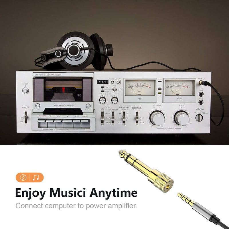 6.35mm (1/4 inch) Male to 3.5mm (1/8 inch) Female Stereo Audio Adapter Converter for Guitar Headphones Amp, Gold Plated 4 Pack 4 Pcs