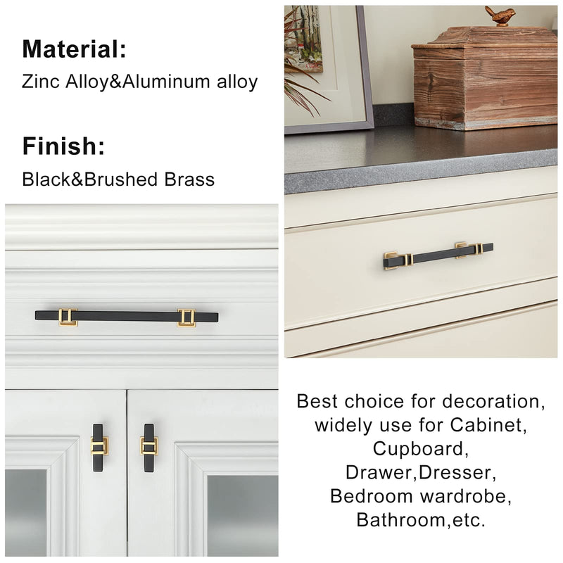 5 Pack 3 Inch Black and Gold Cabinet Pulls Black and Gold Cabinet Handles Kitchen Cabinet Handles Dresser Drawer Pulls Kitchen Cabinet Hardware 3 inch (76mm) Hole Center Pull Black & Matte Gold 5