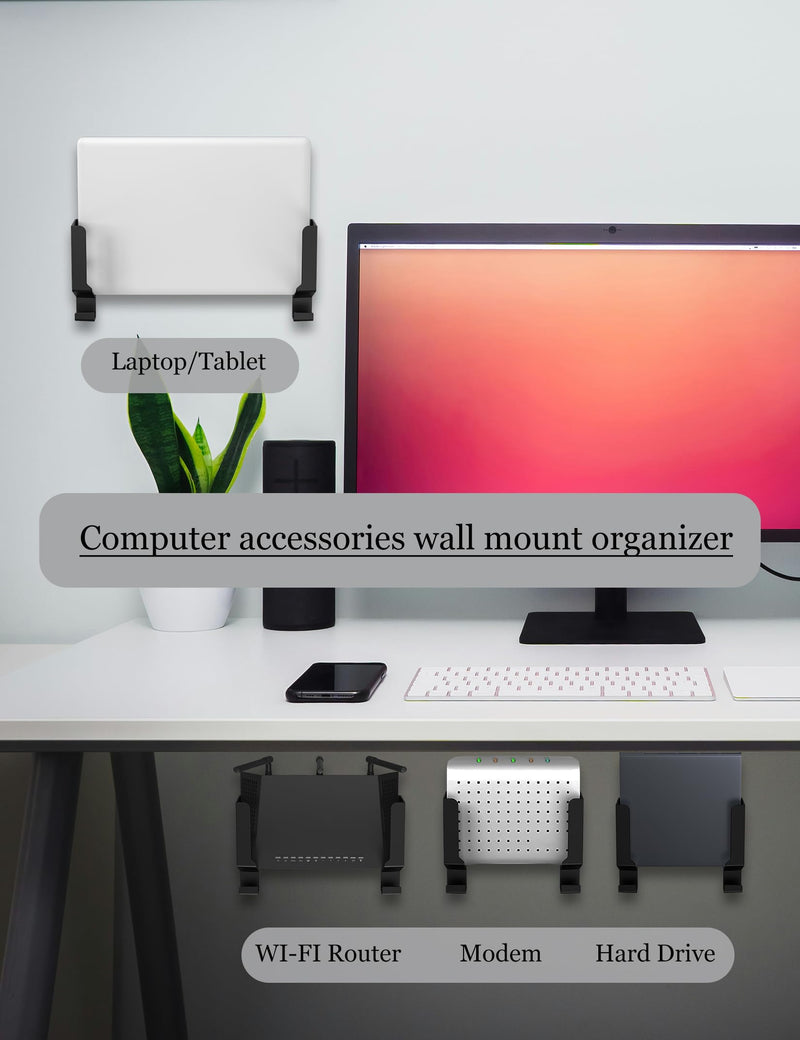 Universal Wall Mount Shelf for Modem/Router/Mac Mini/Apple TV/ROKU, Fits Cable Box Behind TV, Compatible with Wall Mount for Laptop/Mac Mini/DVR/DVD Media Players (Black) Black