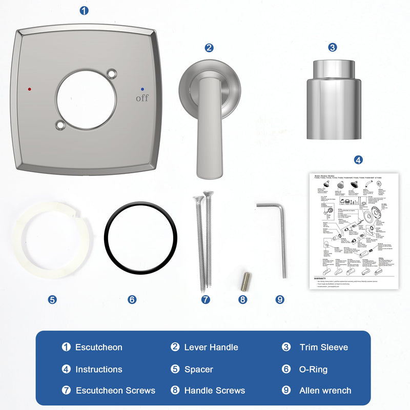 Replacement for D Faucet 14 Series Single-Function Shower Valve Trim Kit, Spot Resist Brushed Nickel Shower Trim Kit Shower Handle T14064-SRBN(Without Cartridge)) Without Cartridge