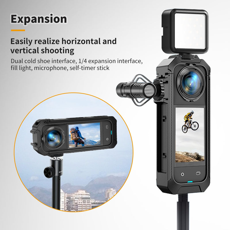Mini Tripod+Cage for Insta 360 X5, Protective Frame Case with Adapter for Selfie Stick/Mic/Flash Light,Quick Release Interface for Insta 360X5 Accessories