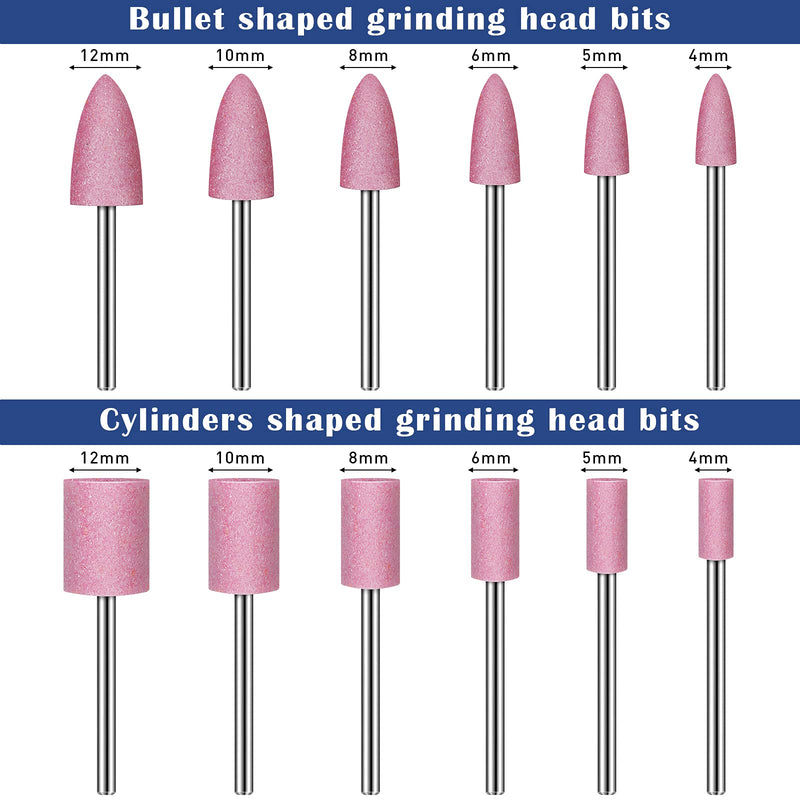 36 Pieces Shank Abrasive Grinding Points Mounted Stone Disc Head Mounting Points Grinding Points Set Sanding Discs Pieces with Plastic Box, 1/8 Inch Shank 3 Colors 2 Shapes 6 Sizes