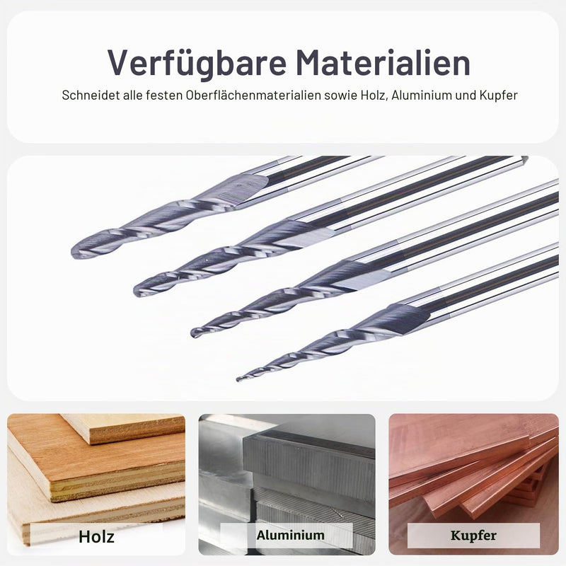 SpeTool Set of 4 2 Flute Ball End Mills with Conical Tip Milling Cutter CNC Engraving R0.25 mm - 1.0 mm 3.175 mm (1/8 Inch) Shank Solid Carbide Cutter for Router with TiAlN Coating for 2D 3D Engraving
