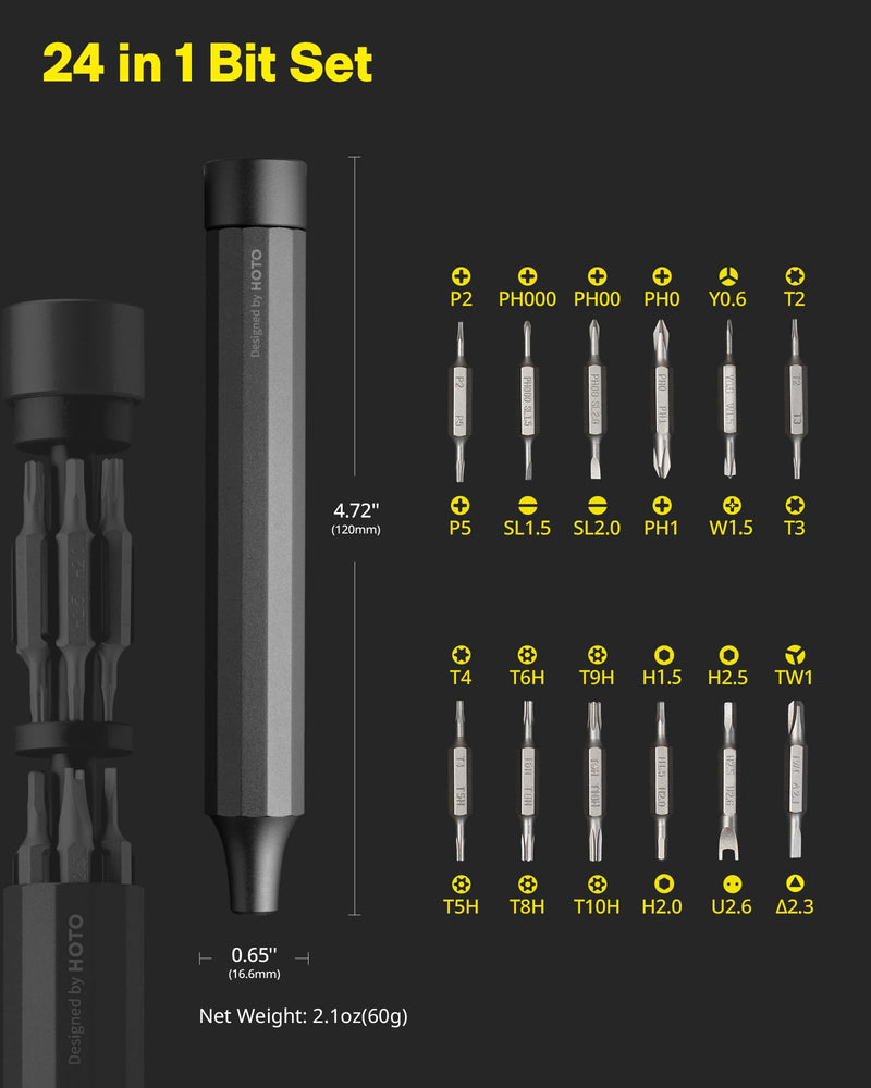 HOTO 24 in 1 Multi Bit Mini Screwdriver Set Magnetic, Manual Precision Screwdriver Set, EDC Pen Screwdriver for Eyeglasses, Electronics, Watches, Phones, Laptops, Cameras, Slate Grey